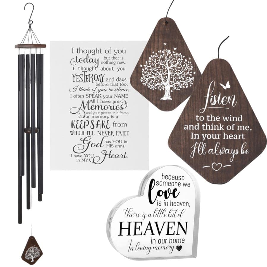 Serenity church bells wind chime in black with engraved remembrance sails and heart keepsake