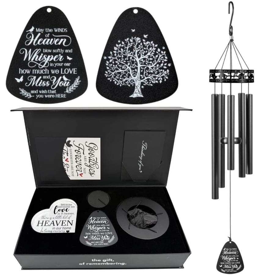 Serenity family love wind chime gift set with memorial verse and tree of life wind sails