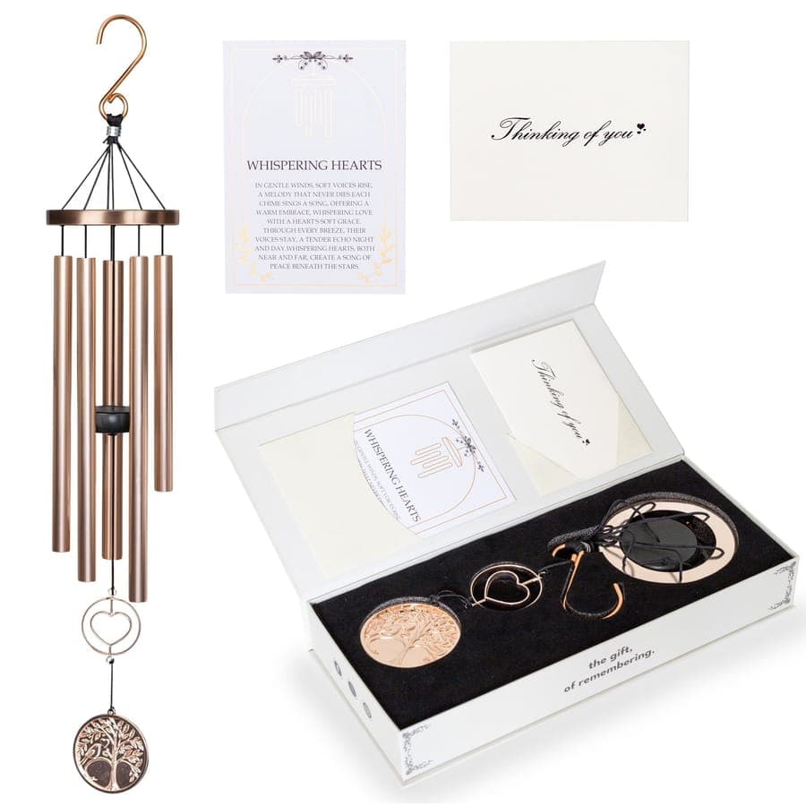 Whispering Hearts wind chime gift set in platinum with tree of life medallion