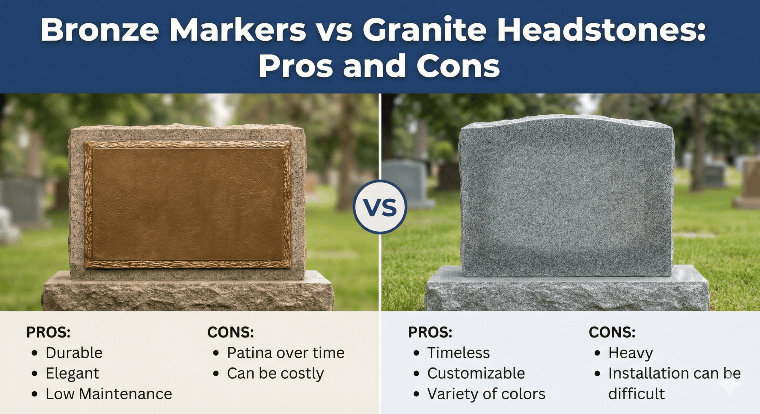Bronze Markers vs Granite Headstones: Pros and Cons