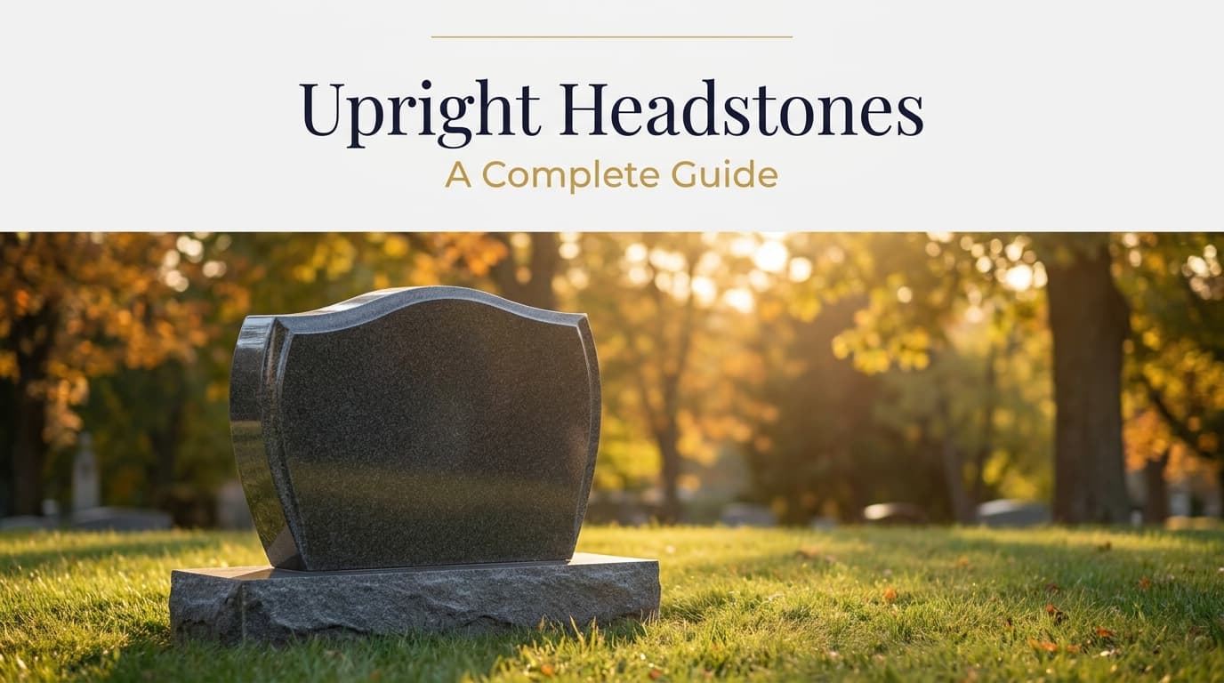 Elegant polished granite upright headstone with a serpentine top standing in a Northeast Ohio cemetery, with a crisp engraved inscription on the die